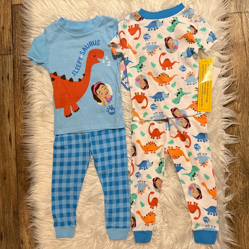 Ms. Rachel Toddler Boys 4-Piece‎ Pajama Set Size 2T Dinosaur Cotton NEW